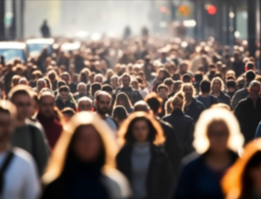 A crowd of people walking.